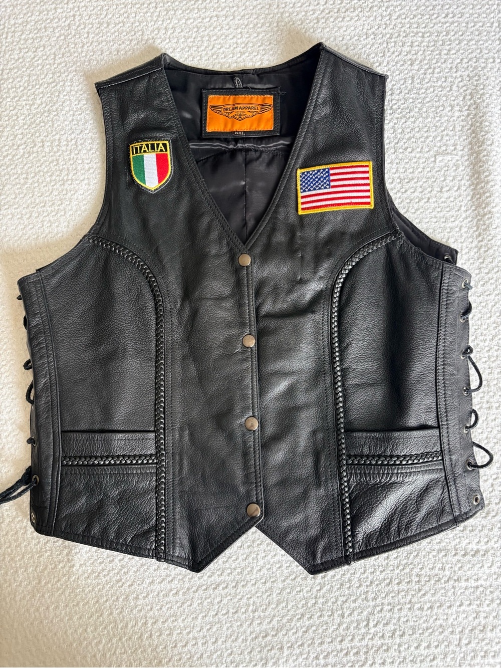 Dream Apparel Black Leather Biker Vest with Patch Details XXL